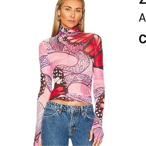 AFRM Zadie Top in Butterfly Red and Pink